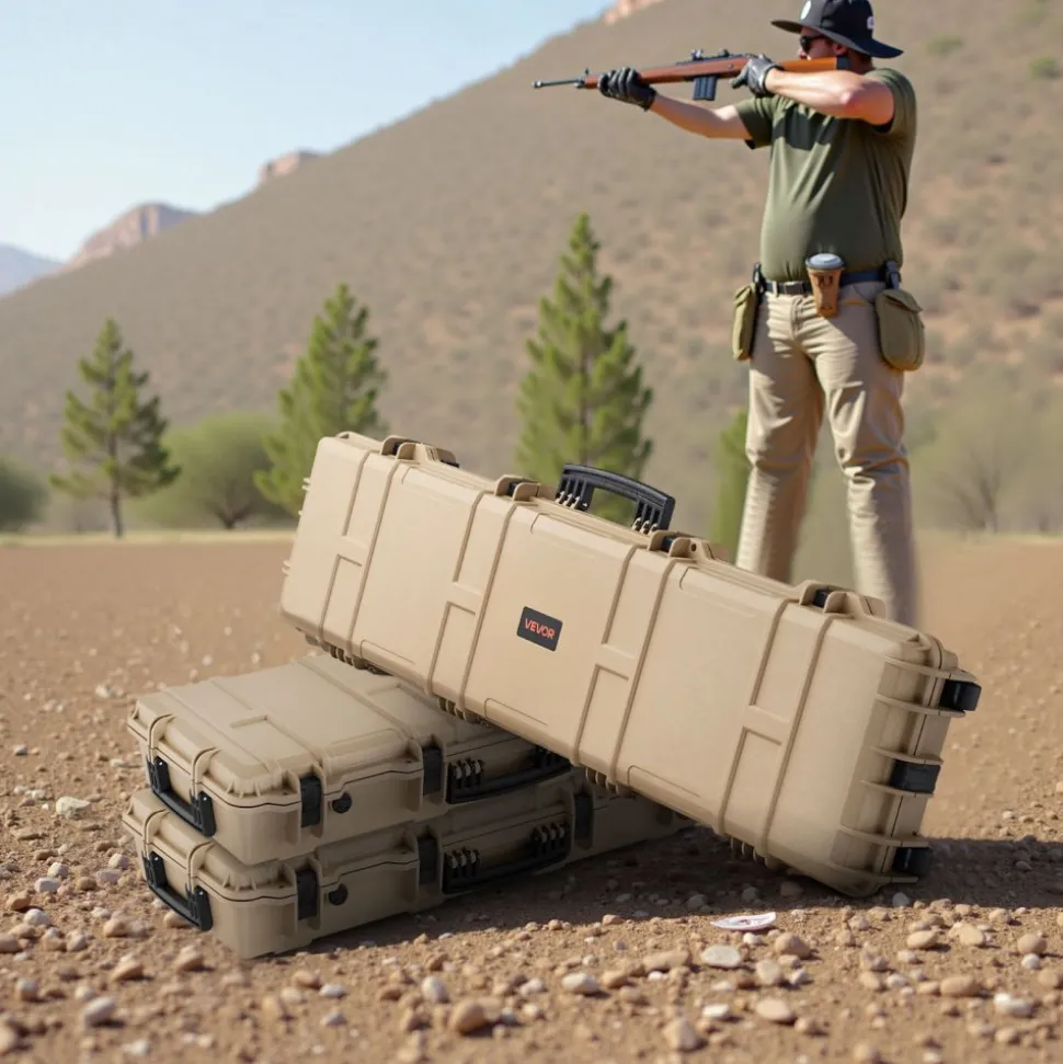 VEVOR Hard Rifle Case, Lockable Rifle Case with Pre-cut Foams, 50 in Movable Gun Storage with Wheels, IP67 Waterproof & Dustproof Pistol Storage for Rifle, Shotgun, Airsoft Gun, Khaki