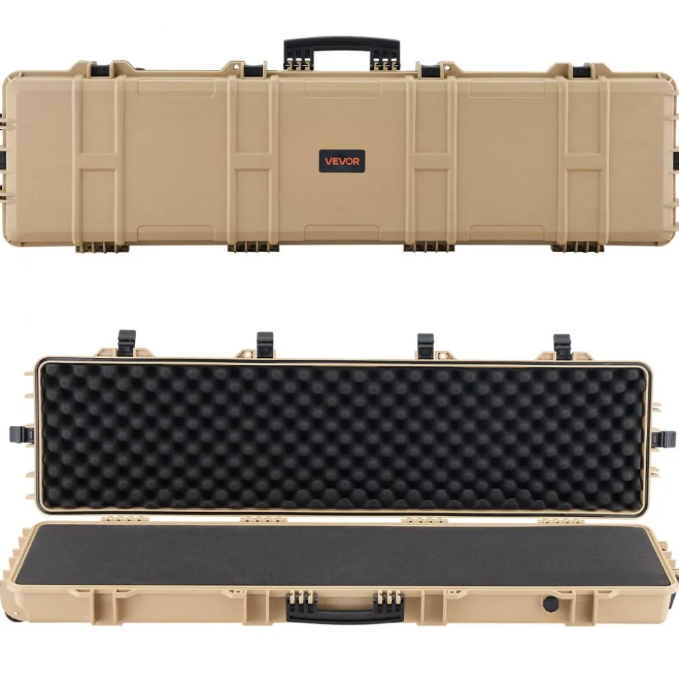 VEVOR Hard Rifle Case, Lockable Rifle Case with Pre-cut Foams, 50 in Movable Gun Storage with Wheels, IP67 Waterproof & Dustproof Pistol Storage for Rifle, Shotgun, Airsoft Gun, Khaki
