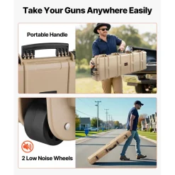 VEVOR Hard Rifle Case, Lockable Rifle Case with Pre-cut Foams, 50 in Movable Gun Storage with Wheels, IP67 Waterproof & Dustproof Pistol Storage for Rifle, Shotgun, Airsoft Gun, Khaki