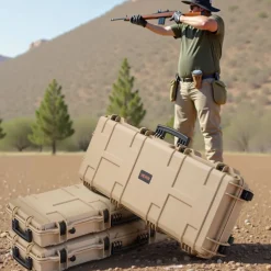 VEVOR Hard Rifle Case, Lockable Rifle Case with Pre-cut Foams, 42 in Movable Gun Storage with Wheels, IP67 Waterproof & Dustproof Pistol Storage for Rifle, Shotgun, Airsoft Gun, Khaki