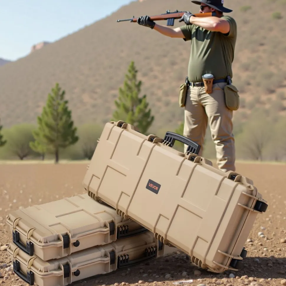 VEVOR Hard Rifle Case, Lockable Rifle Case with Pre-cut Foams, 42 in Movable Gun Storage with Wheels, IP67 Waterproof & Dustproof Pistol Storage for Rifle, Shotgun, Airsoft Gun, Khaki