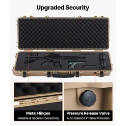 VEVOR Hard Rifle Case, Lockable Rifle Case with Pre-cut Foams, 42 in Movable Gun Storage with Wheels, IP67 Waterproof & Dustproof Pistol Storage for Rifle, Shotgun, Airsoft Gun, Khaki