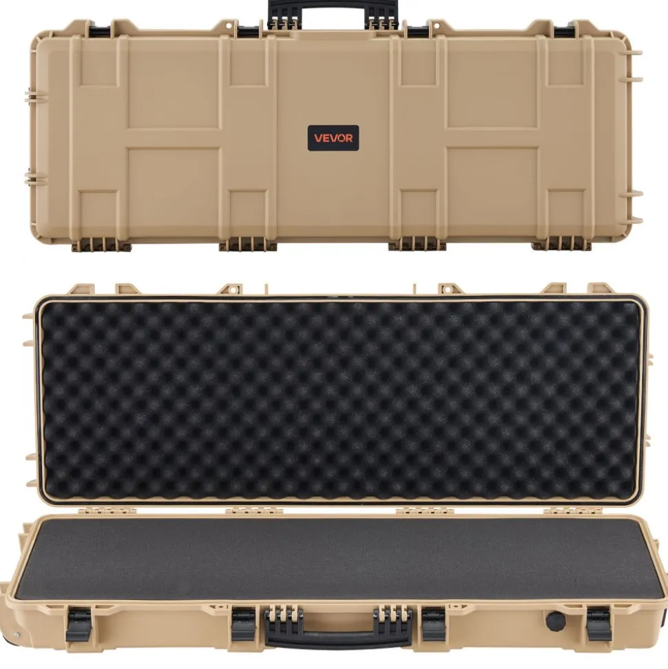 VEVOR Hard Rifle Case, Lockable Rifle Case with Pre-cut Foams, 42 in Movable Gun Storage with Wheels, IP67 Waterproof & Dustproof Pistol Storage for Rifle, Shotgun, Airsoft Gun, Khaki