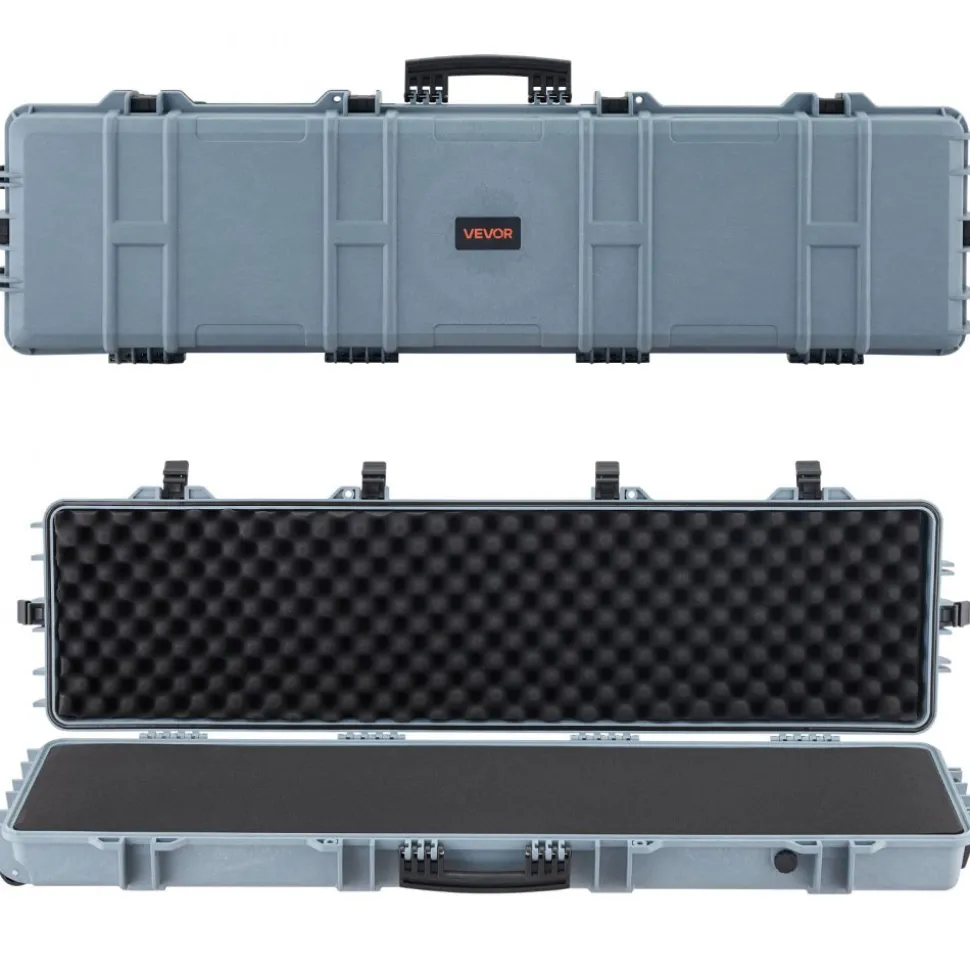 VEVOR Hard Rifle Case, Lockable Rifle Case with Pre-cut Foams, 50 in Movable Gun Storage with Wheels, IP67 Waterproof & Dustproof Pistol Storage for Rifle, Shotgun, Airsoft Gun, Grey