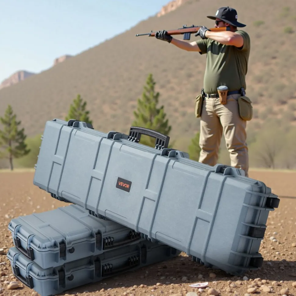 VEVOR Hard Rifle Case, Lockable Rifle Case with Pre-cut Foams, 50 in Movable Gun Storage with Wheels, IP67 Waterproof & Dustproof Pistol Storage for Rifle, Shotgun, Airsoft Gun, Grey