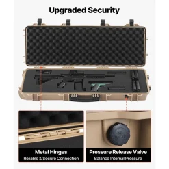 VEVOR Hard Rifle Case, Lockable Rifle Case with Pre-cut Foams, 40 in Gun Storage with Wheels, IP67 Waterproof & Dustproof Movable Large Pistol Storage for Rifles, Shotguns, Airsoft Guns, Khaki