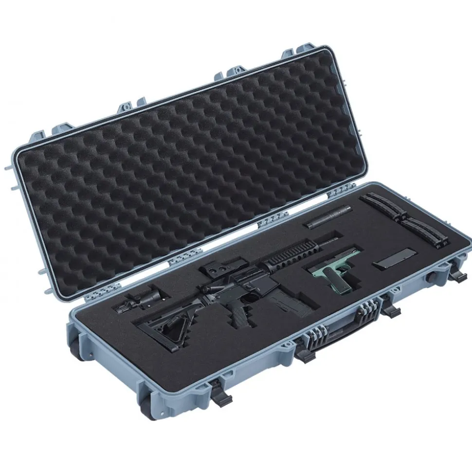 VEVOR Hard Rifle Case, Lockable Rifle Case with Pre-cut Foams, 42 in Movable Gun Storage with Wheels, IP67 Waterproof & Dustproof Pistol Storage for Rifle, Shotgun, Airsoft Gun, Grey