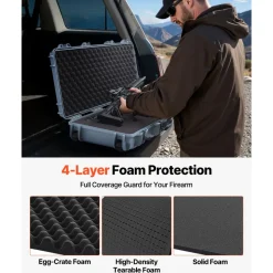 VEVOR Hard Rifle Case, Lockable Rifle Case with Pre-cut Foams, 42 in Movable Gun Storage with Wheels, IP67 Waterproof & Dustproof Pistol Storage for Rifle, Shotgun, Airsoft Gun, Grey