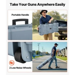 VEVOR Hard Rifle Case, Lockable Rifle Case with Pre-cut Foams, 42 in Movable Gun Storage with Wheels, IP67 Waterproof & Dustproof Pistol Storage for Rifle, Shotgun, Airsoft Gun, Grey