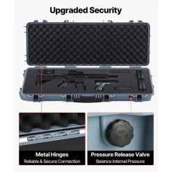 VEVOR Hard Rifle Case, Lockable Rifle Case with Pre-cut Foams, 42 in Movable Gun Storage with Wheels, IP67 Waterproof & Dustproof Pistol Storage for Rifle, Shotgun, Airsoft Gun, Grey