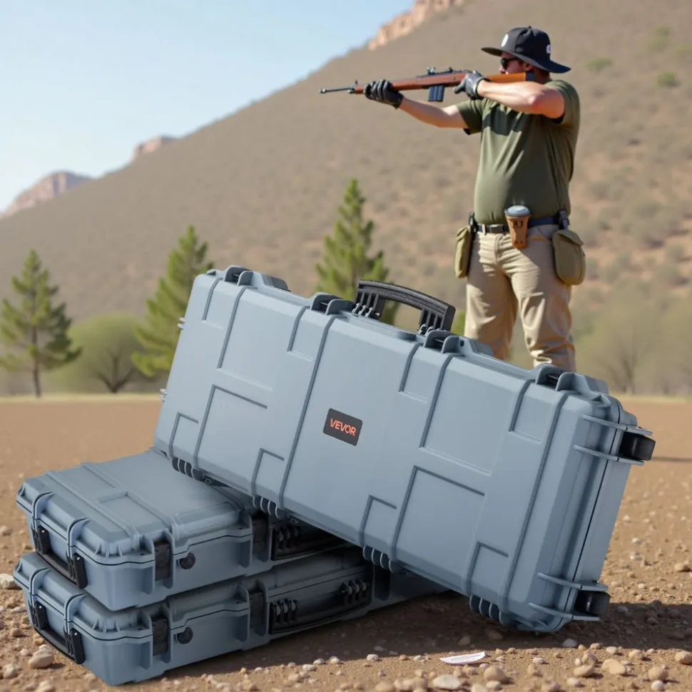 VEVOR Hard Rifle Case, Lockable Rifle Case with Pre-cut Foams, 42 in Movable Gun Storage with Wheels, IP67 Waterproof & Dustproof Pistol Storage for Rifle, Shotgun, Airsoft Gun, Grey