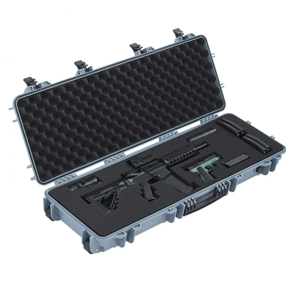 VEVOR Hard Rifle Case, Lockable Rifle Case with Pre-cut Foams, 40 in Gun Storage with Wheels, IP67 Waterproof & Dustproof Movable Large Pistol Storage for Rifles, Shotguns, Airsoft Guns, Grey