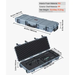 VEVOR Hard Rifle Case, Lockable Rifle Case with Pre-cut Foams, 40 in Gun Storage with Wheels, IP67 Waterproof & Dustproof Movable Large Pistol Storage for Rifles, Shotguns, Airsoft Guns, Grey