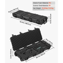 VEVOR Hard Rifle Case, Lockable Rifle Case with Pre-cut Foams, 40 in Gun Storage with Wheels, IP67 Waterproof & Dustproof Movable Large Pistol Storage for Rifles, Shotguns, Airsoft Guns, Black