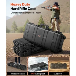 VEVOR Hard Rifle Case, Lockable Rifle Case with Pre-cut Foams, 40 in Gun Storage with Wheels, IP67 Waterproof & Dustproof Movable Large Pistol Storage for Rifles, Shotguns, Airsoft Guns, Black