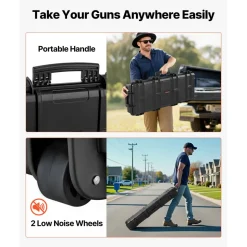 VEVOR Hard Rifle Case, Lockable Rifle Case with Pre-cut Foams, 40 in Gun Storage with Wheels, IP67 Waterproof & Dustproof Movable Large Pistol Storage for Rifles, Shotguns, Airsoft Guns, Black