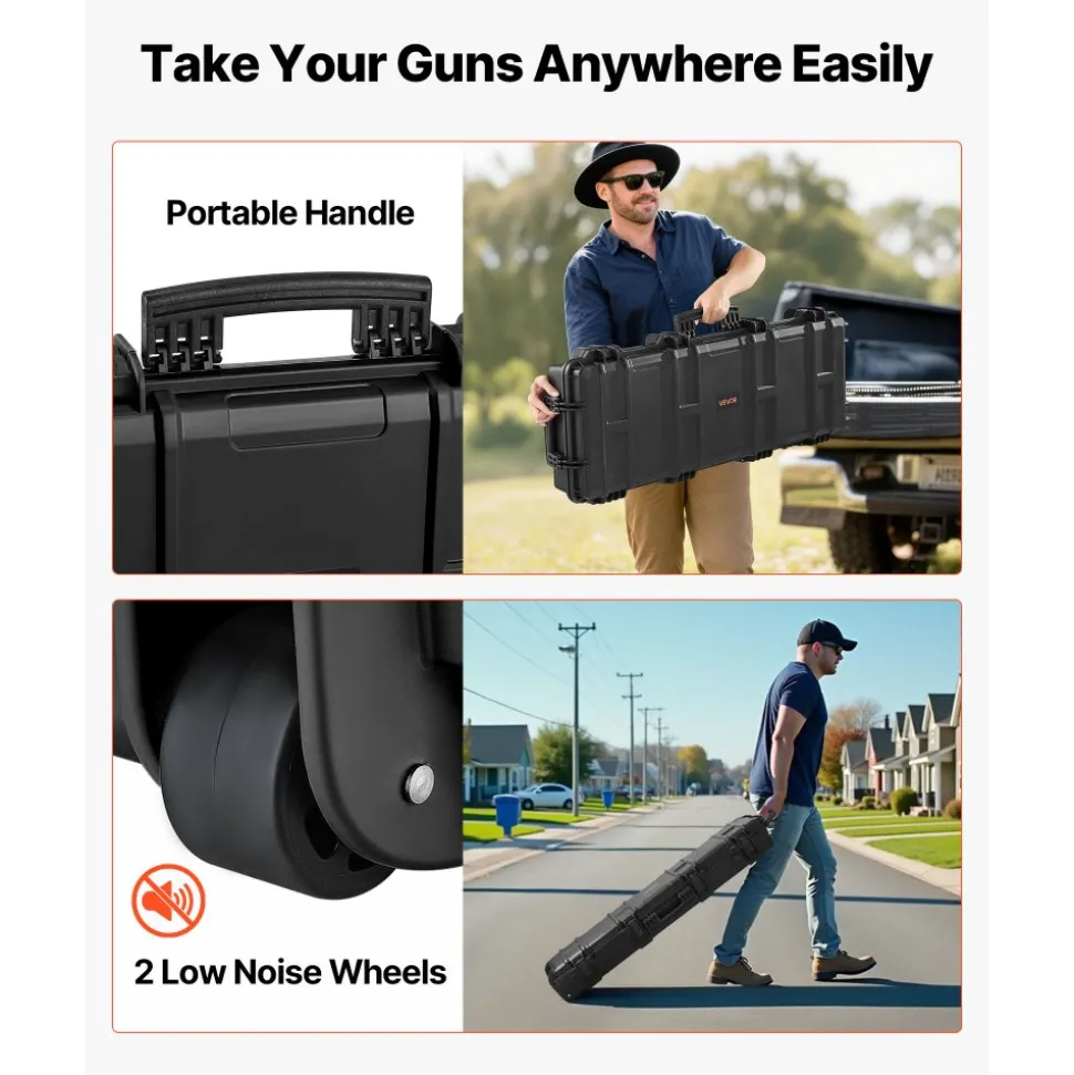 VEVOR Hard Rifle Case, Lockable Rifle Case with Pre-cut Foams, 40 in Gun Storage with Wheels, IP67 Waterproof & Dustproof Movable Large Pistol Storage for Rifles, Shotguns, Airsoft Guns, Black