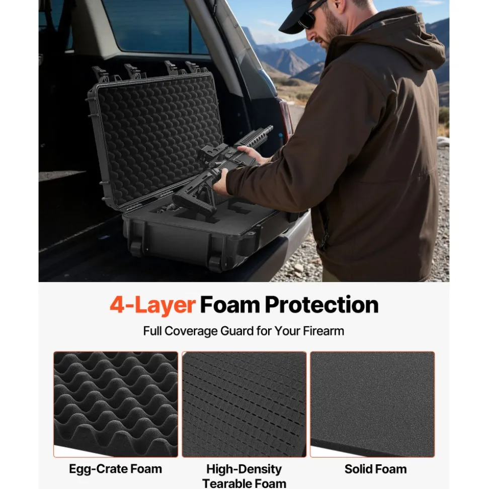 VEVOR Hard Rifle Case, Lockable Rifle Case with Pre-cut Foams, 40 in Gun Storage with Wheels, IP67 Waterproof & Dustproof Movable Large Pistol Storage for Rifles, Shotguns, Airsoft Guns, Black