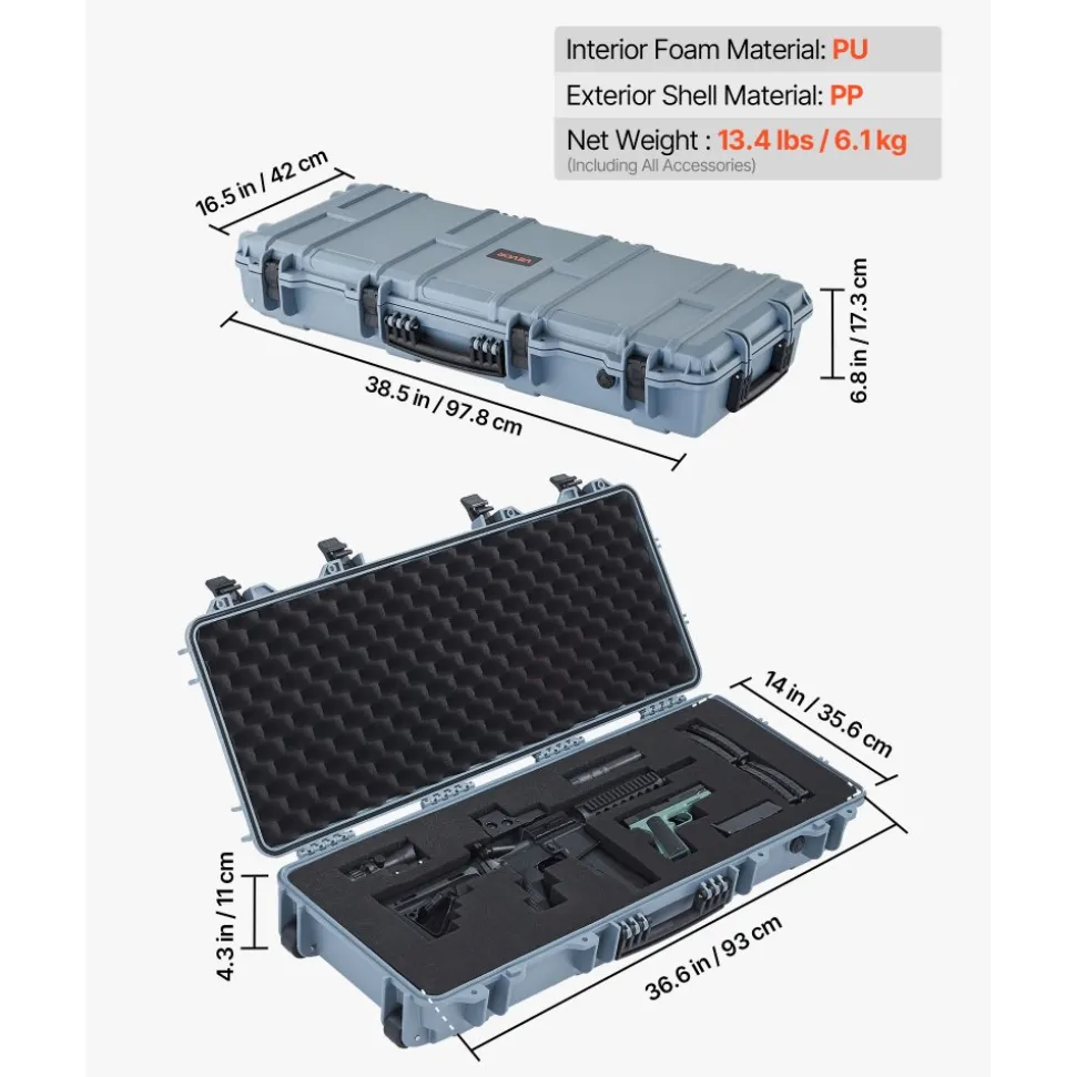 VEVOR Hard Rifle Case, Lockable Rifle Case with Pre-cut Foams, 52 in Gun Storage with Wheels, Heavy Duty IP67 Waterproof & Dustproof Pistol Storage Cases for Rifles, Shotguns, Airsoft Guns, Black