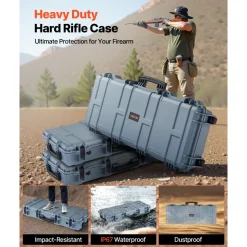 VEVOR Hard Rifle Case, Lockable Rifle Case with Pre-cut Foams, 52 in Gun Storage with Wheels, Heavy Duty IP67 Waterproof & Dustproof Pistol Storage Cases for Rifles, Shotguns, Airsoft Guns, Black