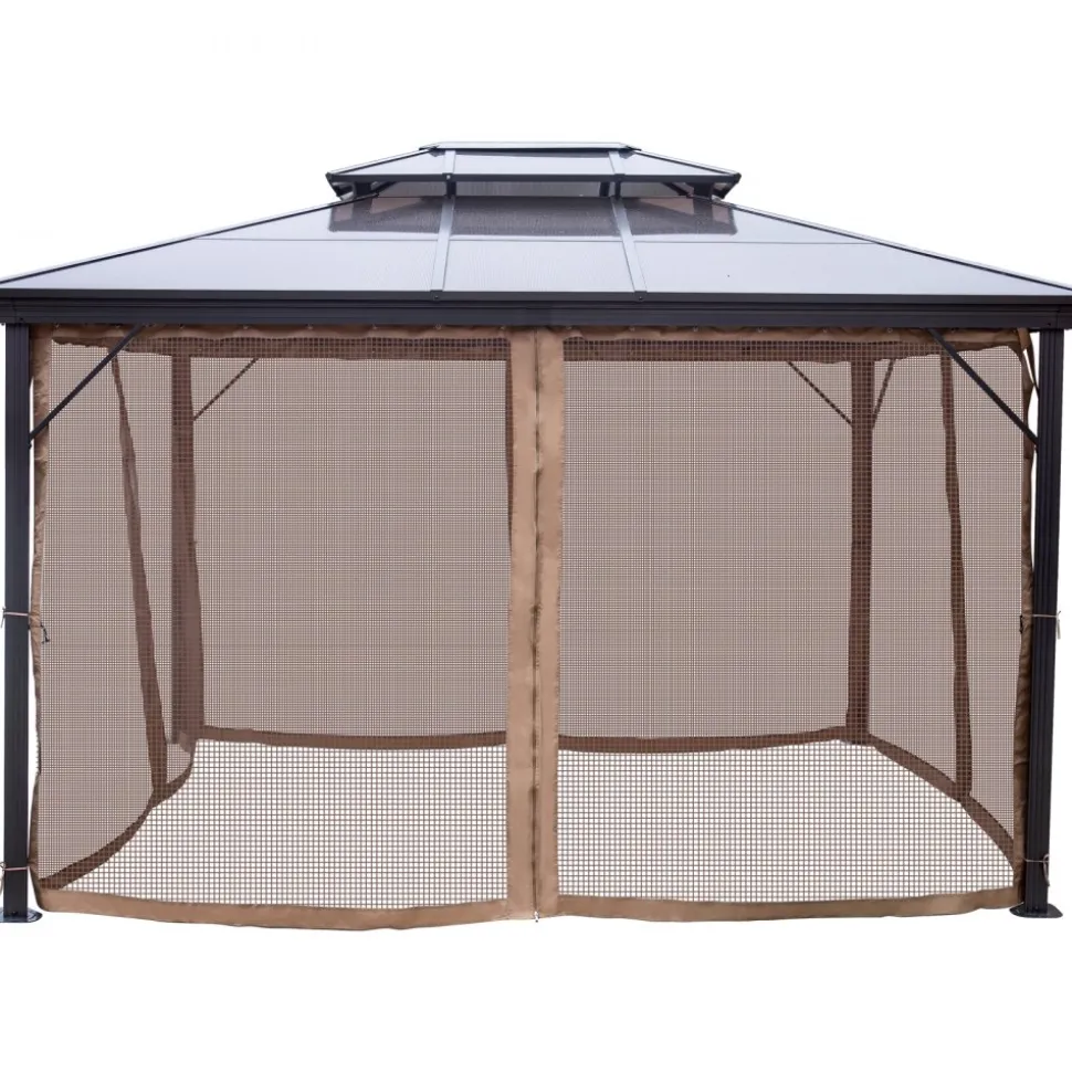 VEVOR Hardtop Gazebo 10' x 10' with Netting - Metal Gazebo Aluminum Permanent Double Tier Roof- Gazebos for Patios, Backyard, Outdoor and Lawn
