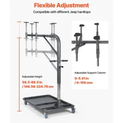 VEVOR Hard Top Remover Lift, 220 lbs, Jeep Hardtop Removal and Storage System, Quick & Easy One-Person Operation, Adjustable Height, for Jeep Wrangler YJ, TJ, JK, JL, 4XE, Ford Bronco 4 Door & 6 Gen+