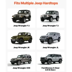VEVOR Hard Top Remover Lift, 220 lbs, Jeep Hardtop Removal and Storage System, Quick & Easy One-Person Operation, Adjustable Height, for Jeep Wrangler YJ, TJ, JK, JL, 4XE, Ford Bronco 4 Door & 6 Gen+