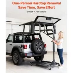 VEVOR Hard Top Remover Lift, 220 lbs, Jeep Hardtop Removal and Storage System, Quick & Easy One-Person Operation, Adjustable Height, for Jeep Wrangler YJ, TJ, JK, JL, 4XE, Ford Bronco 4 Door & 6 Gen+