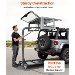 VEVOR Hard Top Remover Lift, 220 lbs, Jeep Hardtop Removal and Storage System, Quick & Easy One-Person Operation, Adjustable Height, for Jeep Wrangler YJ, TJ, JK, JL, 4XE, Ford Bronco 4 Door & 6 Gen+