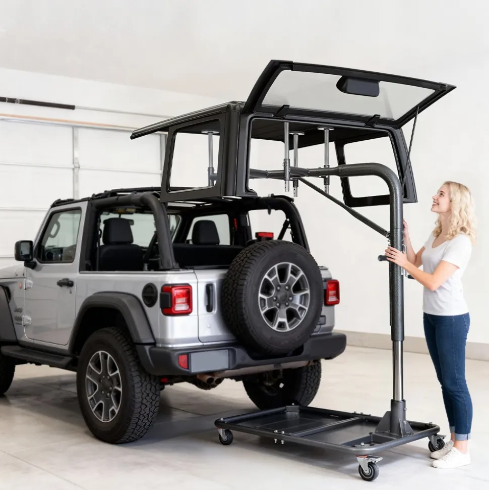 VEVOR Hard Top Remover Lift, 220 lbs, Jeep Hardtop Removal and Storage System, Quick & Easy One-Person Operation, Adjustable Height, for Jeep Wrangler YJ, TJ, JK, JL, 4XE, Ford Bronco 4 Door & 6 Gen+
