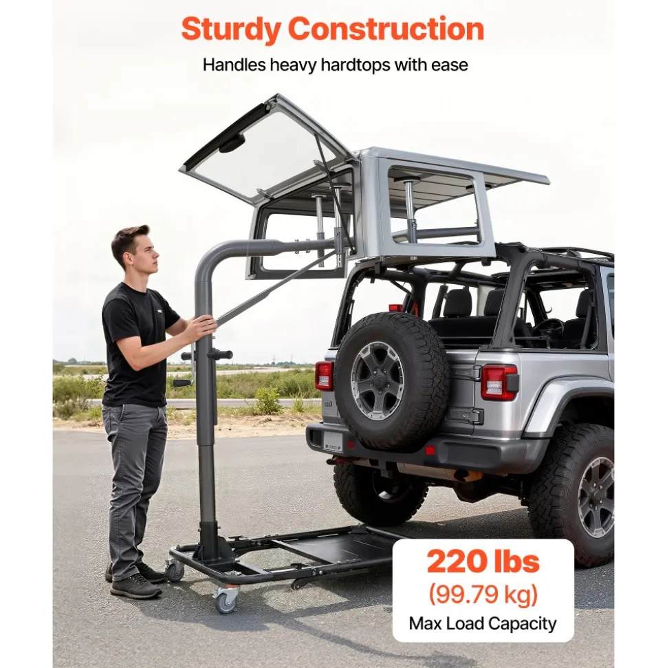 VEVOR Hard Top Remover Lift, 220 lbs, Foldable Jeep Hardtop Removal and Storage System, Easy One-Person Operation, Adjustable Height, for Jeep Wrangler YJ, TJ, JK, JL, 4XE, Ford Bronco 4 Door & 6 Gen+