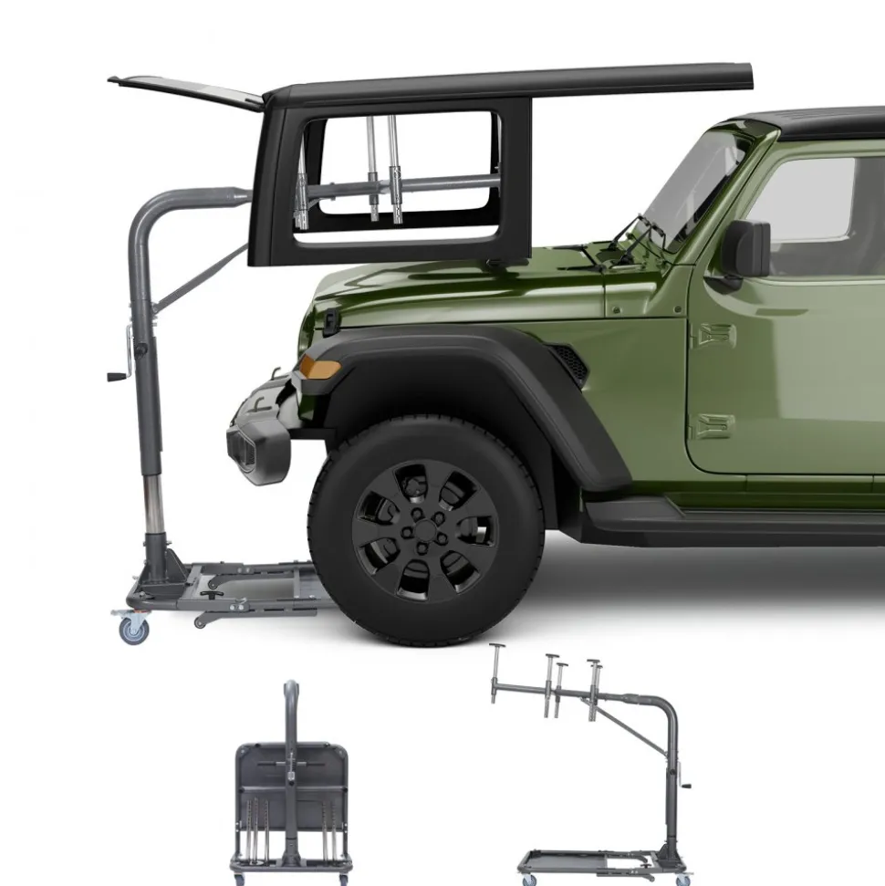 VEVOR Hard Top Remover Lift, 220 lbs, Foldable Jeep Hardtop Removal and Storage System, Easy One-Person Operation, Adjustable Height, for Jeep Wrangler YJ, TJ, JK, JL, 4XE, Ford Bronco 4 Door & 6 Gen+
