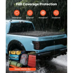 VEVOR Hard Tri-Fold Truck Bed Tonneau Cover, Compatible with 2015-2026 Ford F150 5.5 ft (67.1 in) Bed, Waterproof Folding Truck Tonneau Cover with Heavy-Duty Fiberglass and Aluminum Alloy Support Bar