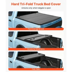 VEVOR Hard Tri-Fold Truck Bed Tonneau Cover, Compatible with 2015-2026 Ford F150 5.5 ft (67.1 in) Bed, Waterproof Folding Truck Tonneau Cover with Heavy-Duty Fiberglass and Aluminum Alloy Support Bar