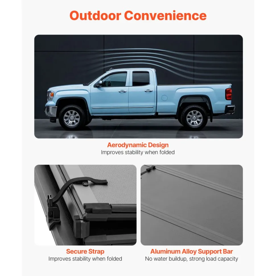 VEVOR Hard Tri-Fold Truck Bed Tonneau Cover, Compatible with 2015-2026 Ford F150 5.5 ft (67.1 in) Bed, Waterproof Folding Truck Tonneau Cover with Heavy-Duty Fiberglass and Aluminum Alloy Support Bar