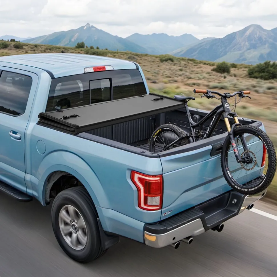 VEVOR Hard Tri-Fold Truck Bed Tonneau Cover, Compatible with 2015-2026 Ford F150 5.5 ft (67.1 in) Bed, Waterproof Folding Truck Tonneau Cover with Heavy-Duty Fiberglass and Aluminum Alloy Support Bar