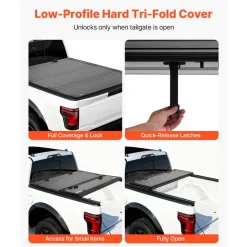 VEVOR Hard Tri-Fold Truck Bed Tonneau Cover, Compatible with 2019-2025 Chevy/GMC Silverado/Sierra 1500 5.8 ft (70 in) Bed with MultiPro/Flex Tailgate (Not Fit CarbonPro), Waterproof Low-Profile Cover