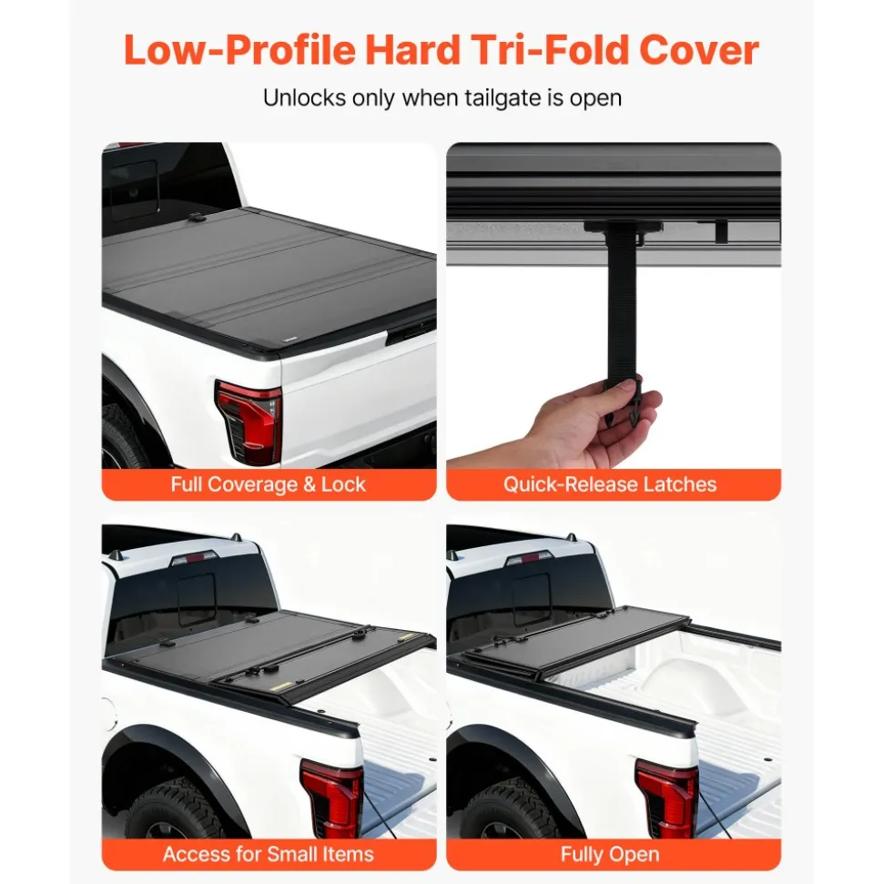 VEVOR Hard Tri-Fold Truck Bed Tonneau Cover, Compatible with 2019-2025 Chevy/GMC Silverado/Sierra 1500 5.8 ft (70 in) Bed with MultiPro/Flex Tailgate (Not Fit CarbonPro), Waterproof Low-Profile Cover