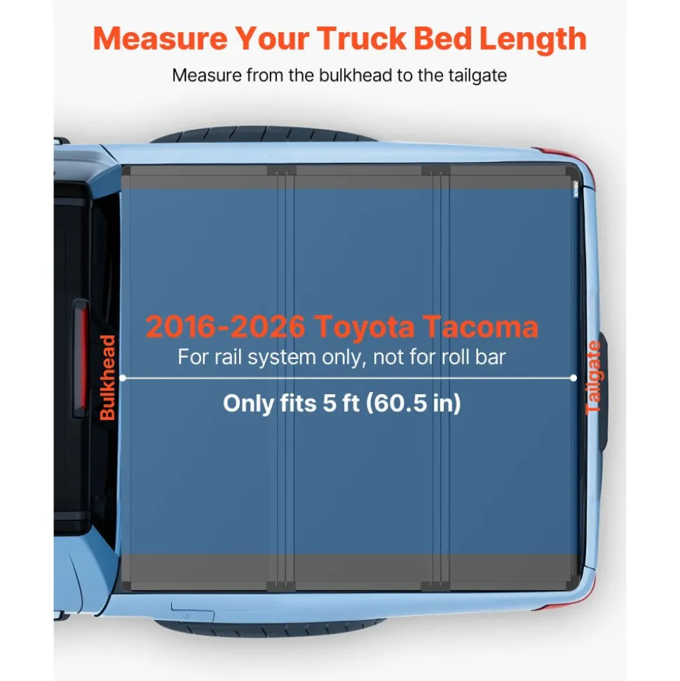 VEVOR Hard Tri-Fold Truck Bed Tonneau Cover, Compatible with 2022-2026 Toyota Tundra with OE Track System 5.6 ft (66.7 in) Bed, Waterproof Hard Folding Truck Tonneau Cover, Aluminum Alloy Support Bar