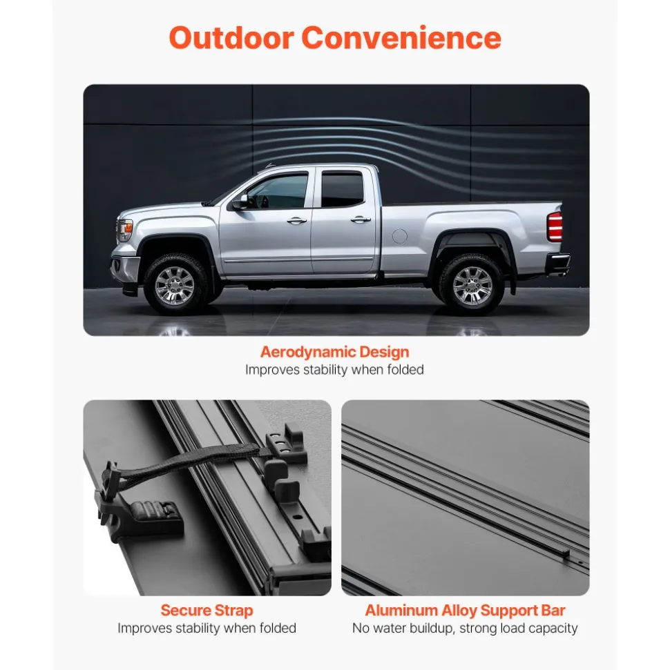 VEVOR Hard Tri-Fold Truck Bed Tonneau Cover, Compatible with 2019-2025 Dodge Ram 1500 5.6 ft (67.4 in) Bed, Waterproof Low-Profile Hard Folding Truck Tonneau Cover with Aluminum Alloy Support Bar