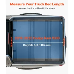 VEVOR Hard Tri-Fold Truck Bed Tonneau Cover, Compatible with 2019-2025 Dodge Ram 1500 5.6 ft (67.4 in) Bed, Waterproof Low-Profile Hard Folding Truck Tonneau Cover with Aluminum Alloy Support Bar