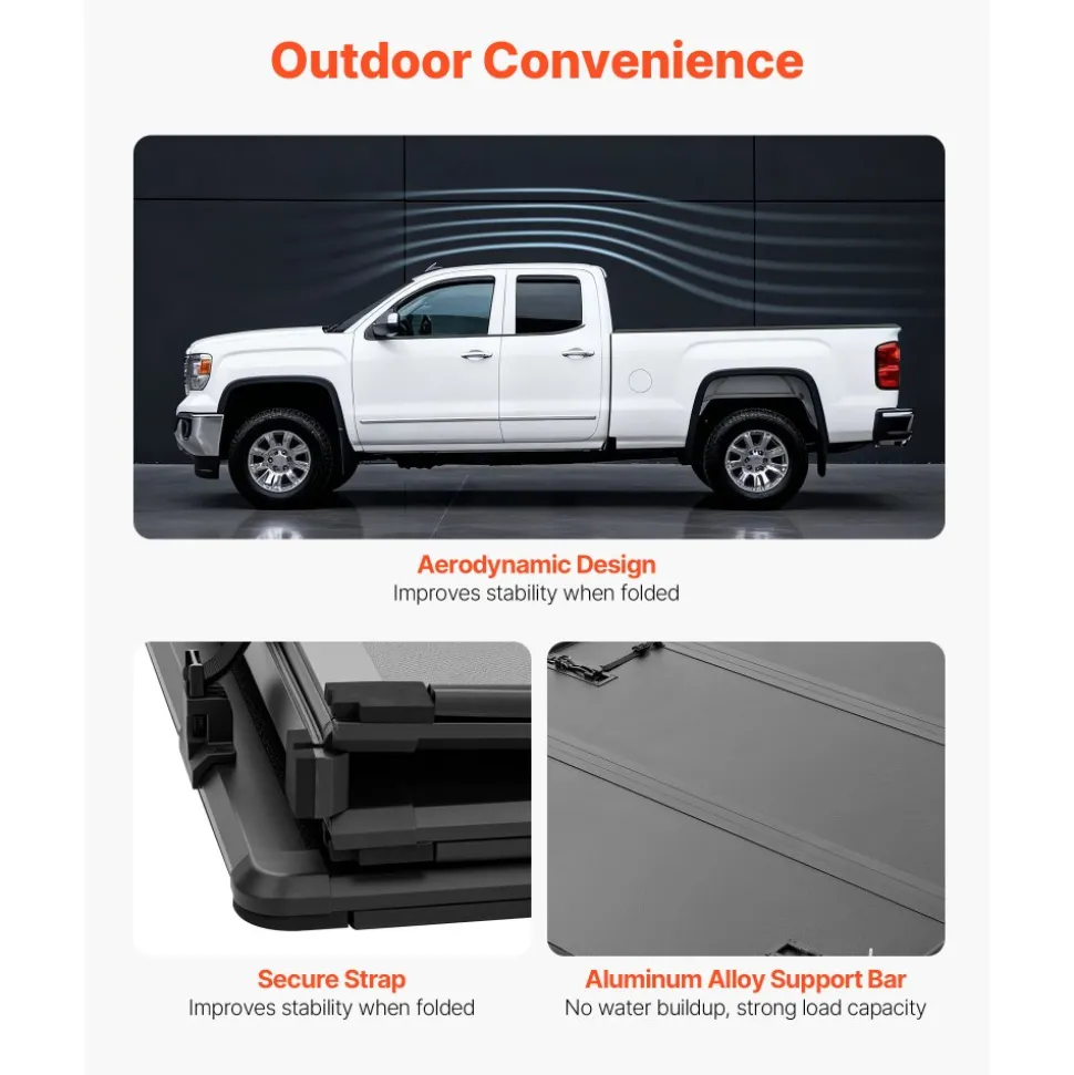 VEVOR Hard Tri-Fold Truck Bed Tonneau Cover, Compatible with 2007-2026 Chevy Silverado/GMC Sierra 1500 5.8 ft (69.3 in) Short Box (No CarbonPro Bed), Waterproof Fiberglass Folding Truck Tonneau Cover