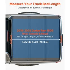 VEVOR Hard Tri-Fold Truck Bed Tonneau Cover, Compatible with 2019-2026 Dodge Ram 1500 (Incl. Classic & New) 6.4 ft (76.3 in) Bed Without Rambox (Not Fit Split Tailgate), Waterproof Folding Truck Cover