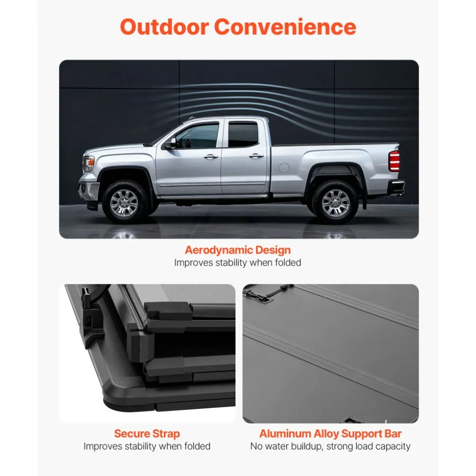 VEVOR Hard Tri-Fold Truck Bed Tonneau Cover, Compatible with 2019-2026 Dodge Ram 1500 (Incl. Classic & New) 6.4 ft (76.3 in) Bed Without Rambox (Not Fit Split Tailgate), Waterproof Folding Truck Cover