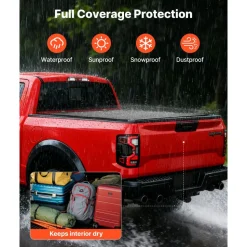 VEVOR Hard Tri-Fold Truck Bed Tonneau Cover, Compatible with 2022-2025 Ford Maverick 4.5 ft (54.4 in) Bed, Heavy-Duty Waterproof Low-Profile Hard Folding Truck Cover with Aluminum Alloy Support Bar