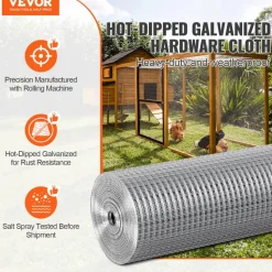 VEVOR Hardware Cloth 1/2 inch 24 inch x 100 ft 19 Gauge Chicken Wire Fence, Hot-Dip Galvanized After Welding Metal Wire Mesh Roll, Garden Plant Welded Fencing Roll Supports Poultry Netting Cage Fence