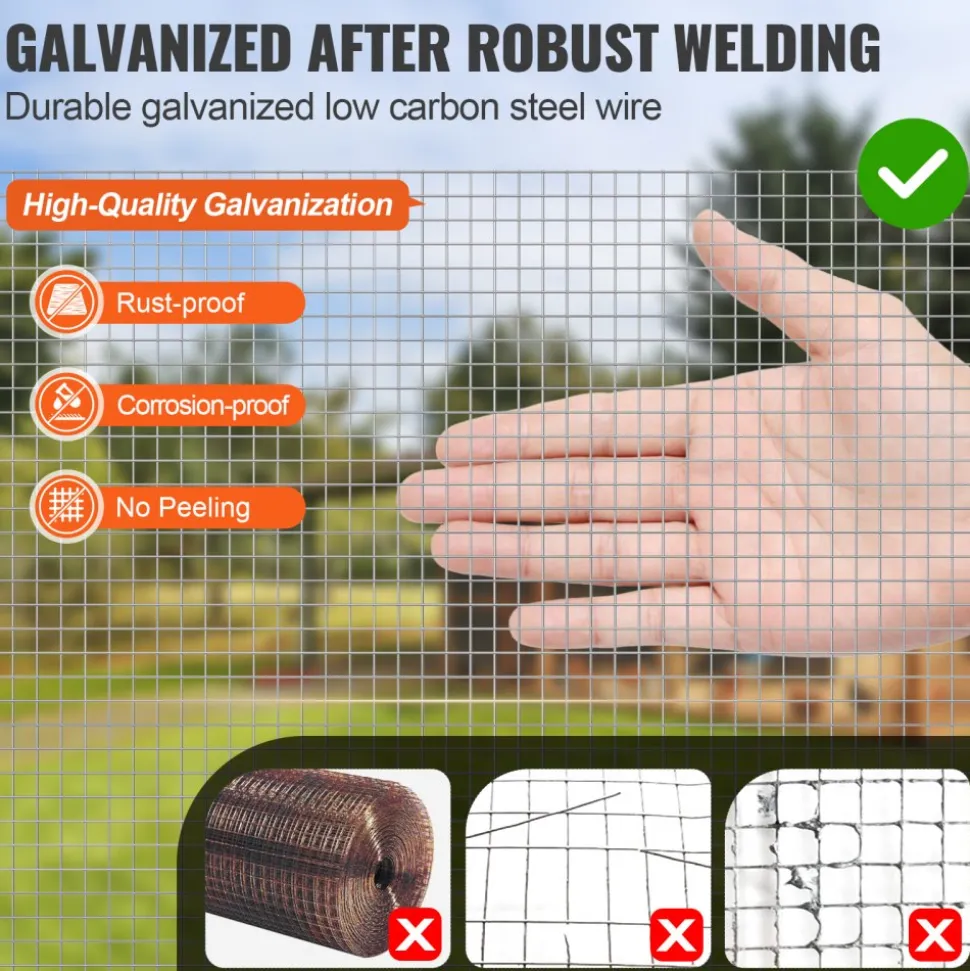 VEVOR Hardware Cloth 1/4 inch 36 inch x 100 ft 23 Gauge Chicken Wire Fence, Hot-Dip Galvanized After Welding Metal Wire Mesh Roll, Garden Plant Welded Fencing Roll Supports Poultry Netting Cage Fence
