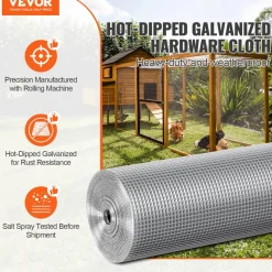VEVOR Hardware Cloth 1/4 inch 36 inch x 100 ft 23 Gauge Chicken Wire Fence, Hot-Dip Galvanized After Welding Metal Wire Mesh Roll, Garden Plant Welded Fencing Roll Supports Poultry Netting Cage Fence