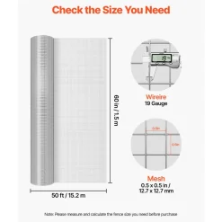 VEVOR Hardware Cloth 1/4 inch 48 inch x 50 ft 23 Gauge Chicken Wire Fence, Hot-Dip Galvanized After Welding Metal Wire Mesh Roll, Garden Plant Welded Fencing Roll Supports Poultry Netting Cage Fence