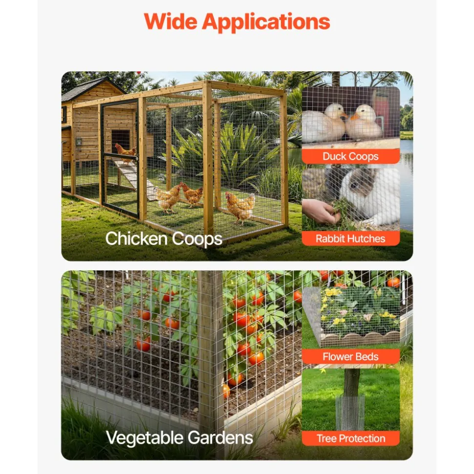 VEVOR Hardware Cloth 1/4 inch 48 inch x 50 ft 23 Gauge Chicken Wire Fence, Hot-Dip Galvanized After Welding Metal Wire Mesh Roll, Garden Plant Welded Fencing Roll Supports Poultry Netting Cage Fence